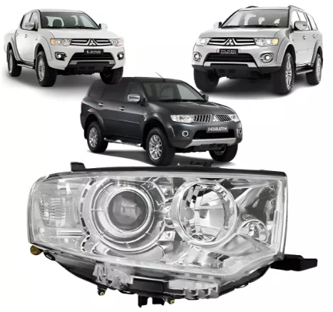 Farol Mitsubishi L200 Triton 2013 a 2017 / Pajero dakar 2009 a 2015 cromado Lado direito