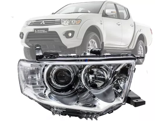 Farol Mitsubishi L200 Triton 2013 a 2017 / Pajero dakar 2009 a 2015 cromado Lado direito