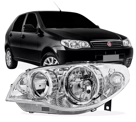 Farol Principal Fiat Palio / Siena / Strada Mascara Duplo Cromado Lado Esquerdo de 2010 ate 2020