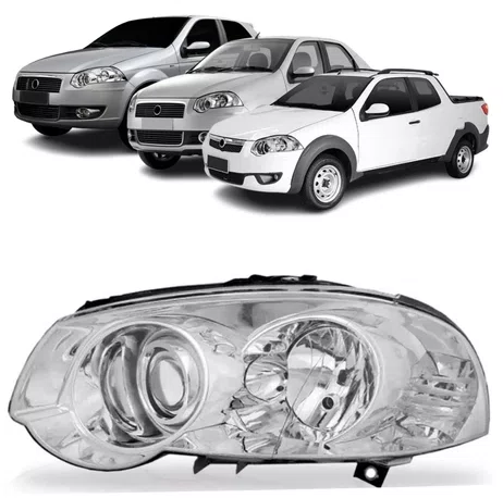 Farol Principal Fiat Palio / Siena / Strada Mascara Duplo Cromado Lado Esquerdo de 2010 ate 2020