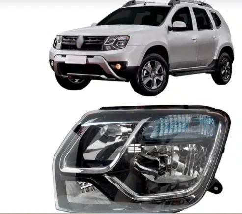 Farol Renault Duster Mascara Negra Com Cupula Azul Lado Direito 2016 Ate 2020