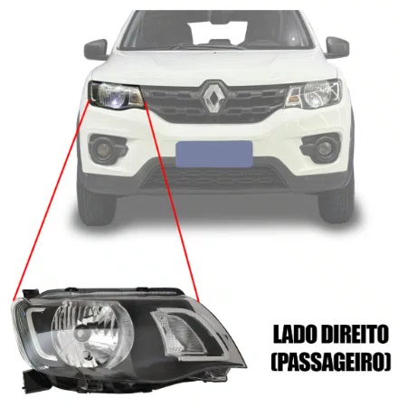 Farol Renault Kwid ano 2017 ate 2021 Lado Direito