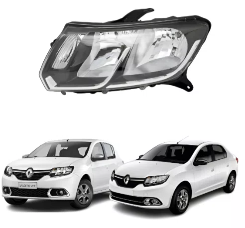 Farol Renault Sandero/Logan Mascara Negra lado esquerdo 2015 ate 2020