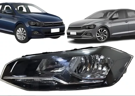 Farol VolksWagen Polo com Friso Cromado para 03 Lampada Lado Esquerdo 2018 ate 2022.