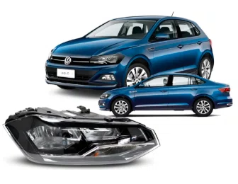Farol VolksWagen Polo com Friso Cromado para 04 Lampada Lado Direito 2018 ate 2022.