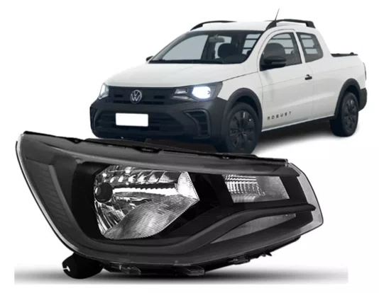 Farol Volkswagen Saveiro Robust G9 2023 ate 2025 Friso Preto Lado Direito