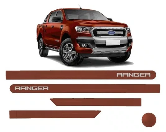 Friso Lateral Personalizado Vermelho Toscana - Ford Ranger Nova (Cabine Dupla)