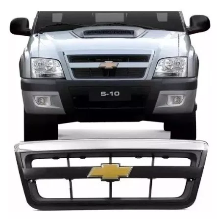 Grade do Radiador Chevrolet S10 2009 a 2011 Preta com Moldura e Friso Cromado
