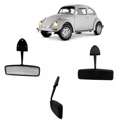 Retrovisor Interno Fusca 1975 a 1996 Modelo 3 Furos - Acabamento Preto